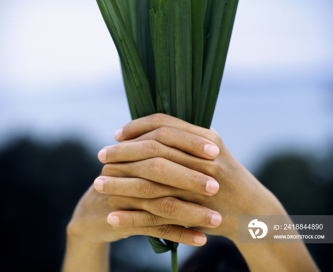 Woman holding leaves