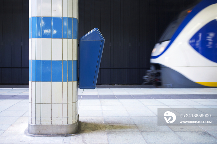 Trash can, waste bin in a railway station