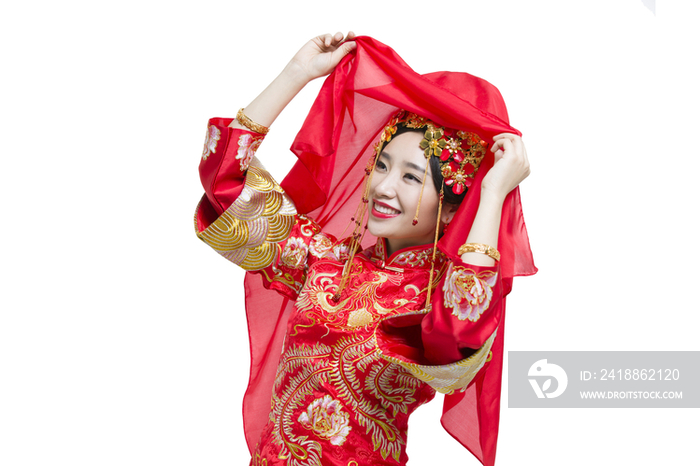 穿中式古装结婚礼服的新娘