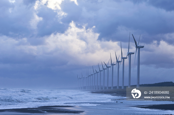 Wind Turbines along the Seashore