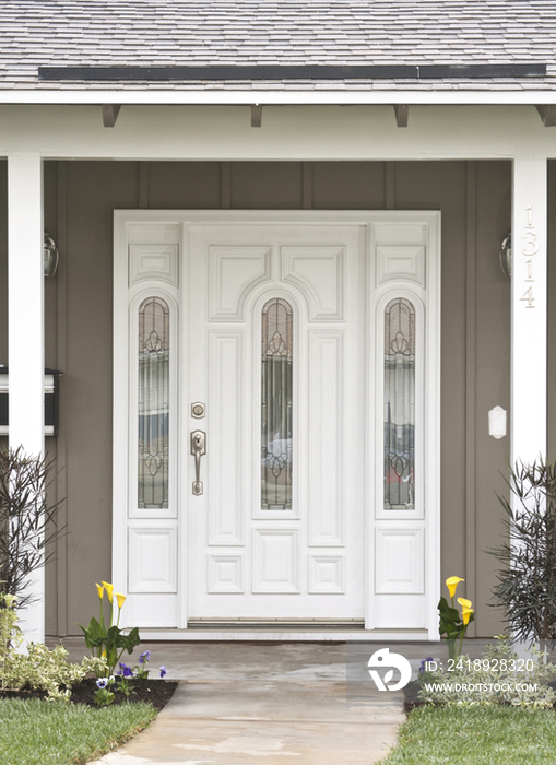 Front door of one story house; California; United States of America