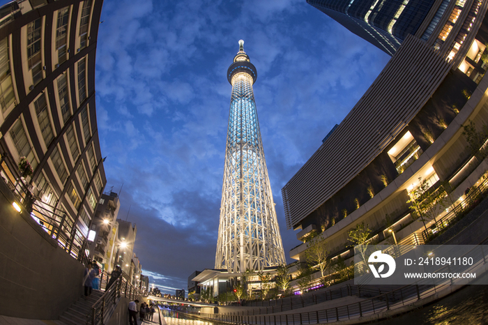 Kitajikken River and Tokyo Sky Tree, Tokyo, Japan