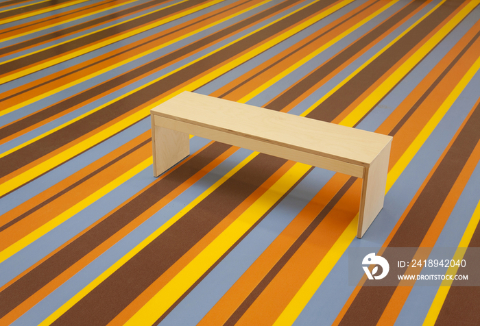 Wooden Bench on a Striped Floor