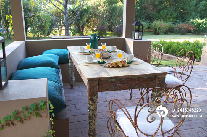 Food on dining table at porch