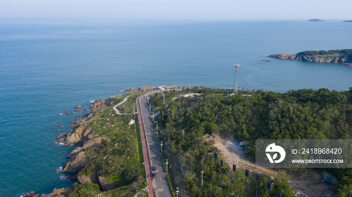 航拍青岛海滨公路夏季风光