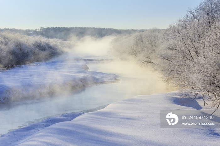 Mist over winter river