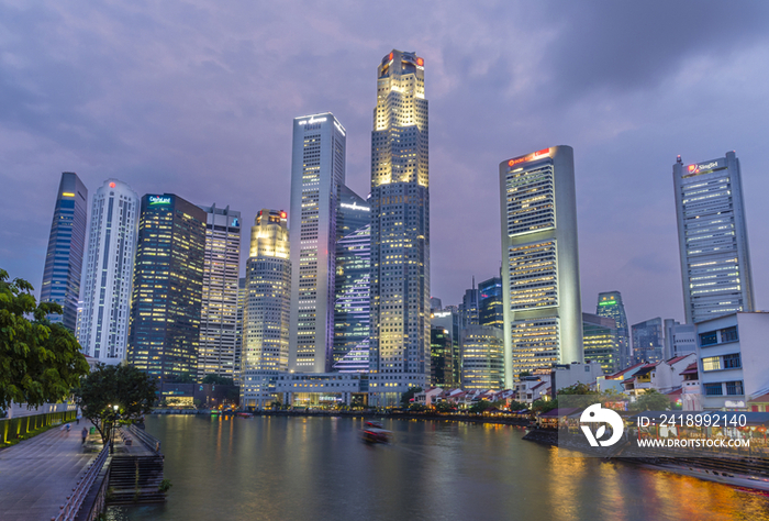 Night View of High-rise Buildings,Singapore