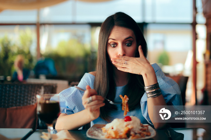 Woman Feeling Sick While Eating Huge Meal