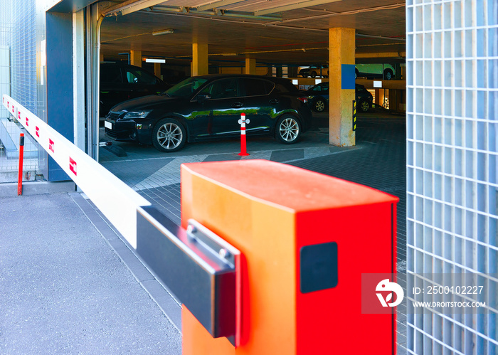 Gate crossing of modern parking in business center Vilnius