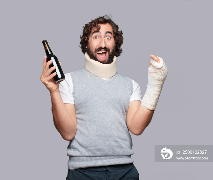 young man broken bones. injury and victim of an accident concept