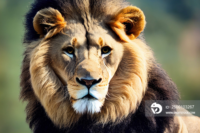 face of a male lion close up