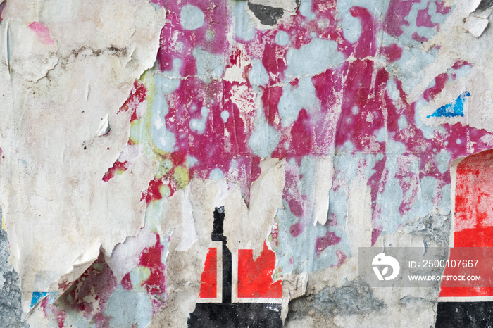 Torn grungy poster background. Abstract and ripped paper collage