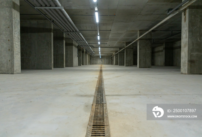 Empty concrete basement in industrial building