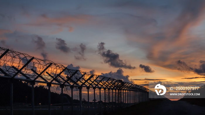 Background War Net Barrier Barbed Wire Conflict Silhouette in Phuket Thailand