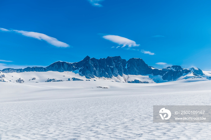 A view eastward on the Denver glacier close to Skagway, Alaska in summertime