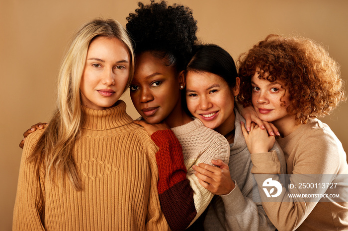 Studio shot of a multicultural beautiful girls with natural skin posing.