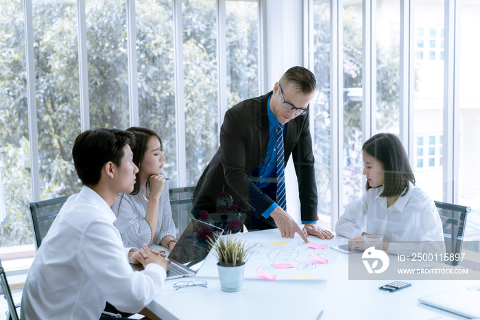 Young business people are presented marketing work project to the customer in meeting room office