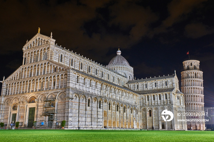 Square of miracles Pisa, Tuscany, Italy. Night landscape in the city of Pisa