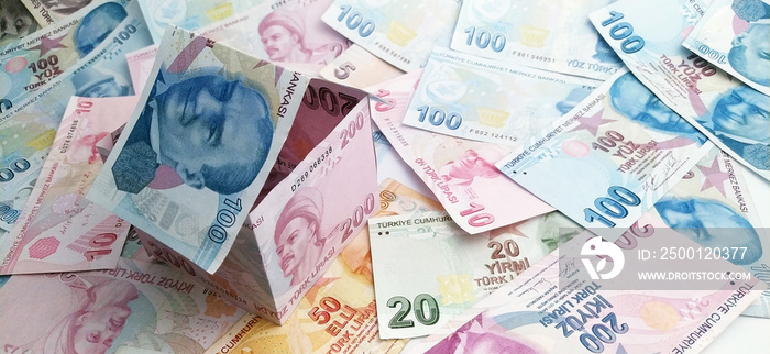 Turkish lira banknotes in the form of paper house.