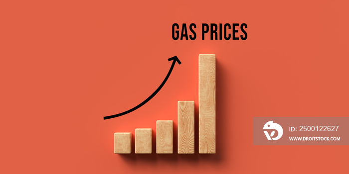 wooden blocks showing a grwoing graph and the message GAS PRICES on orange background