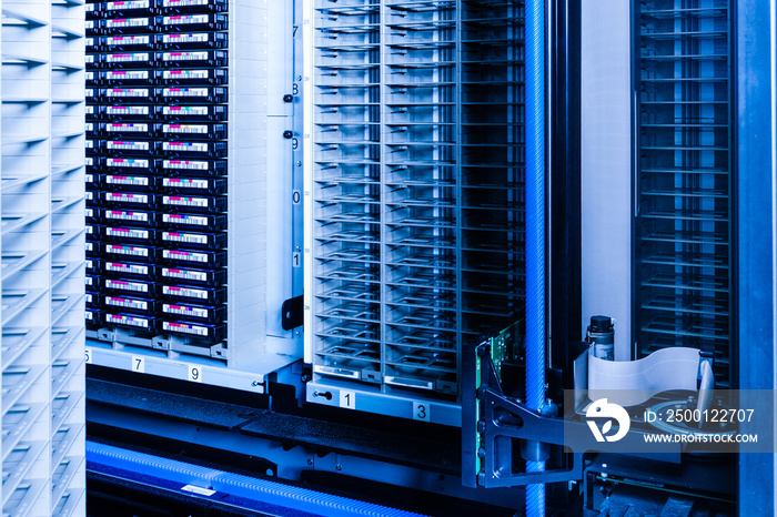 stacks of magnetic tapes used for data storage