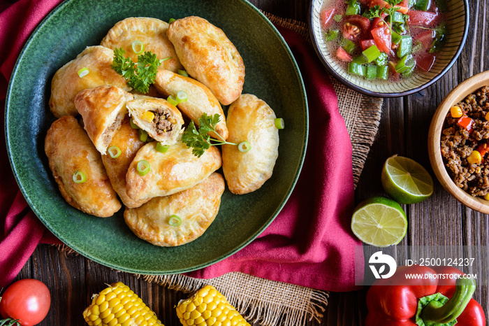 Traditional beef Empanadas with Aji Picante sauce