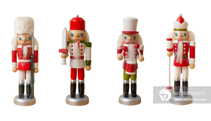 Collection christmas nutcracker toy soldier traditional figurine, Isolated on white background