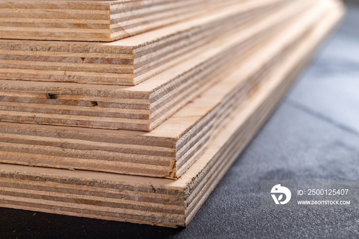 Plywood panels stacked on top of each other. Materials for carpenters for the construction of furniture.