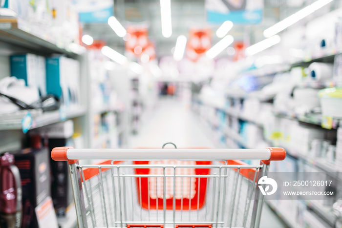 Empty cart in department of household appliances