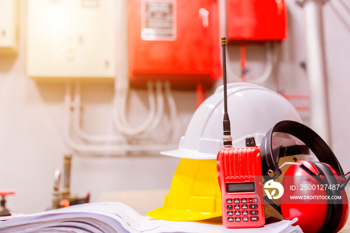 Standard construction safety equipment in control room, Construction and Safety Concept.