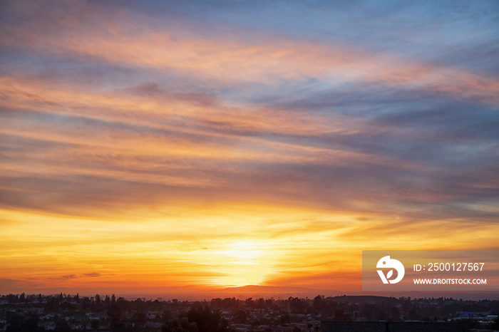 Original photograph of a orange sweeping sunset over the hills of Mission Viejo California