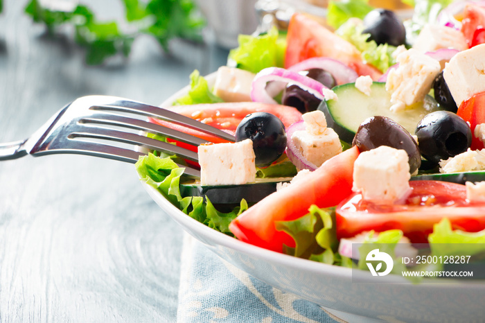 Delicious greek salad close up