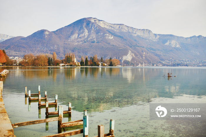 Scenic view of Lac d’Annecy in alpine town of Annecy