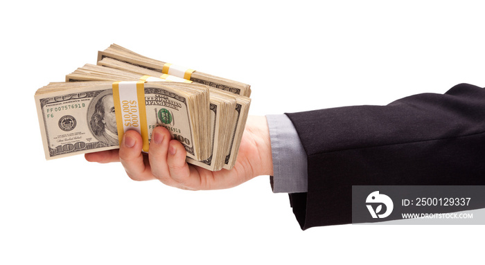 Transparent PNG of Man Handing Stacks of Thousands of Dollars.