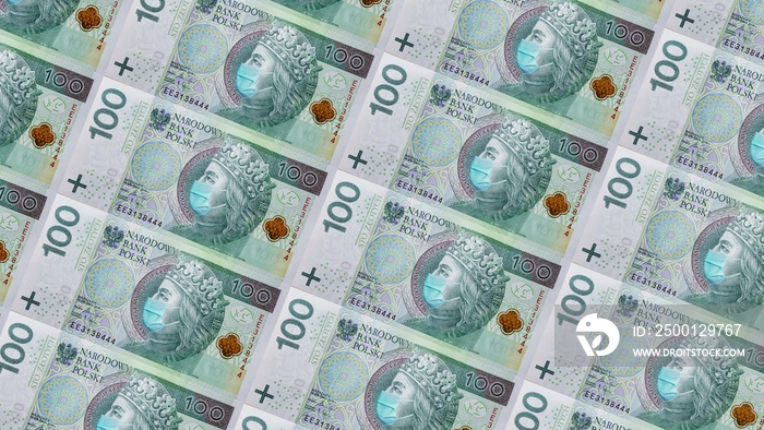 Polish 100 zlotych, printed during Coronavirus pandemic. National Bank of Poland prints huge amount of money to save Polish economy and prevent country from recession. This is Jaroslaw Kaczyński fault