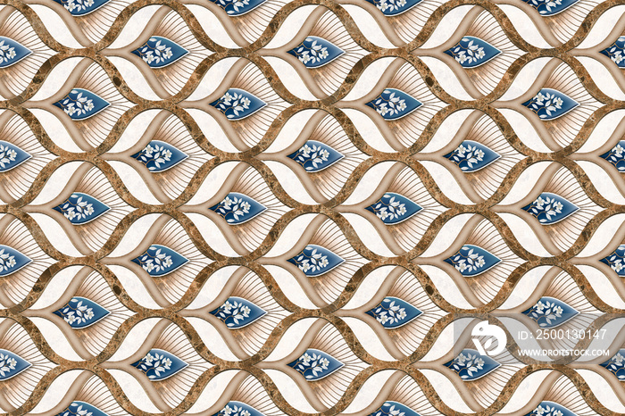 Geometric Azulejos ceramic tiles patchwork wallpaper abstract vector seamless pattern