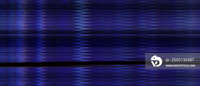 Digital dark purple distortion horizontal line glitch noise effect with black bottom part. Futuristic cyberpunk tv media error design. Web punk, rave DJ techno aesthetic colors. Old visual screen