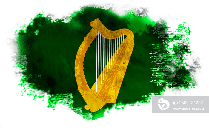 White and green background with Celtic harp. 3d illustration