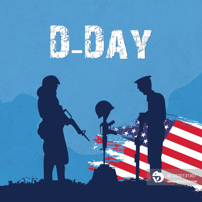 D-Day. Army and flag Abstract Background