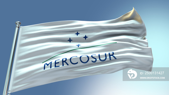 Mercosur waving flag  with texture in blue sky background