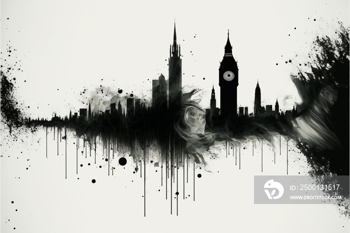 London skyline - black and white watercolor, digital art