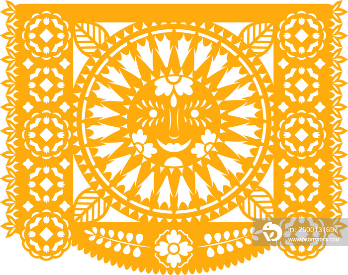 Yellow paper cutting flag with sun shining decor