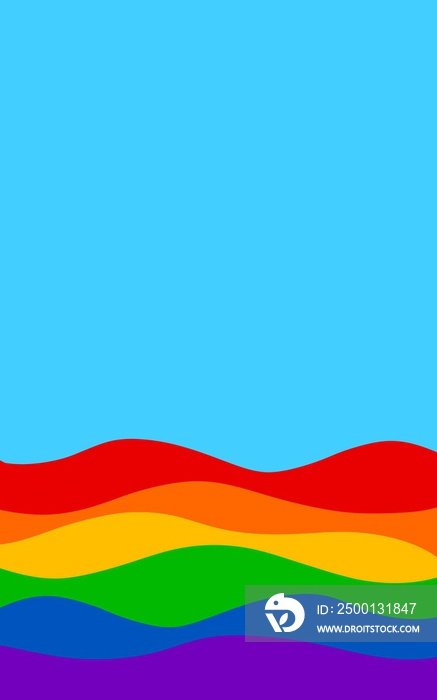 Wavy rainbow colors on sky blue background. Vertical image for posters and flyers.