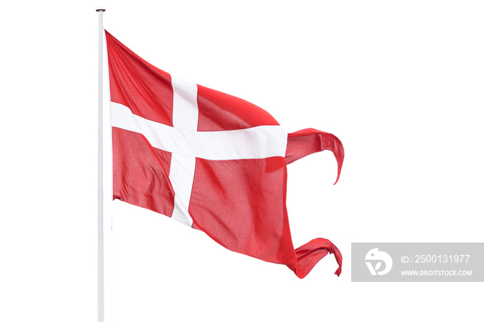 Waving flag of Denmark isolated on a transparent background.