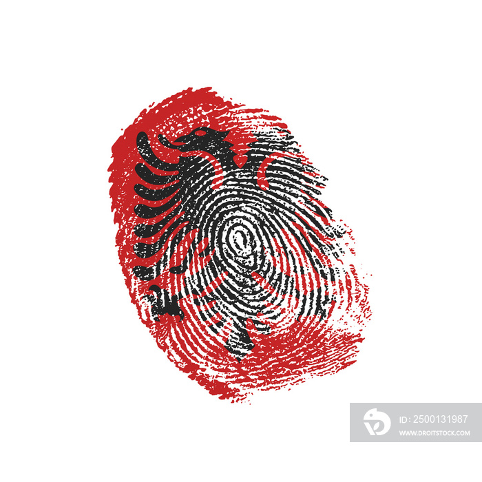 Human finger print in colors of national flag on white background. Albania