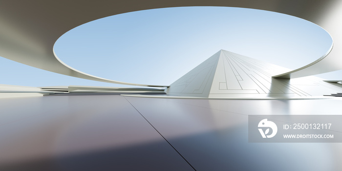 3d render of abstract futuristic architecture with empty concrete floor.