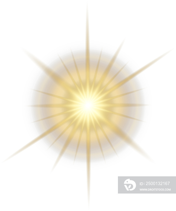 Vector golden light with glare. Sun, sun rays, star, dawn, glare from the sun png. Gold flare png, glare from flare png.