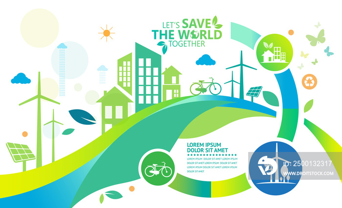 Ecology.Green cities help the world with eco-friendly concept ideas.vector illustration