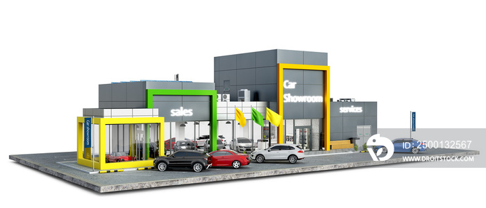 Modern car showroom building, 3d illustration