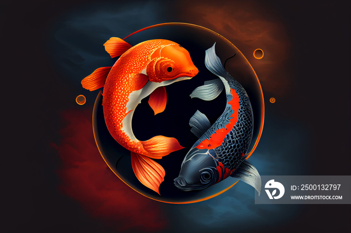 Colorful Japanese carp Koi fish illustration